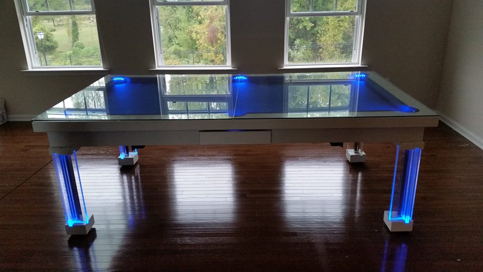 Dining Pool Table - Glass and Neon Blue 