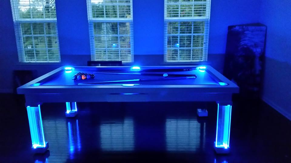 Neon Blue Glass Dining Pool Table